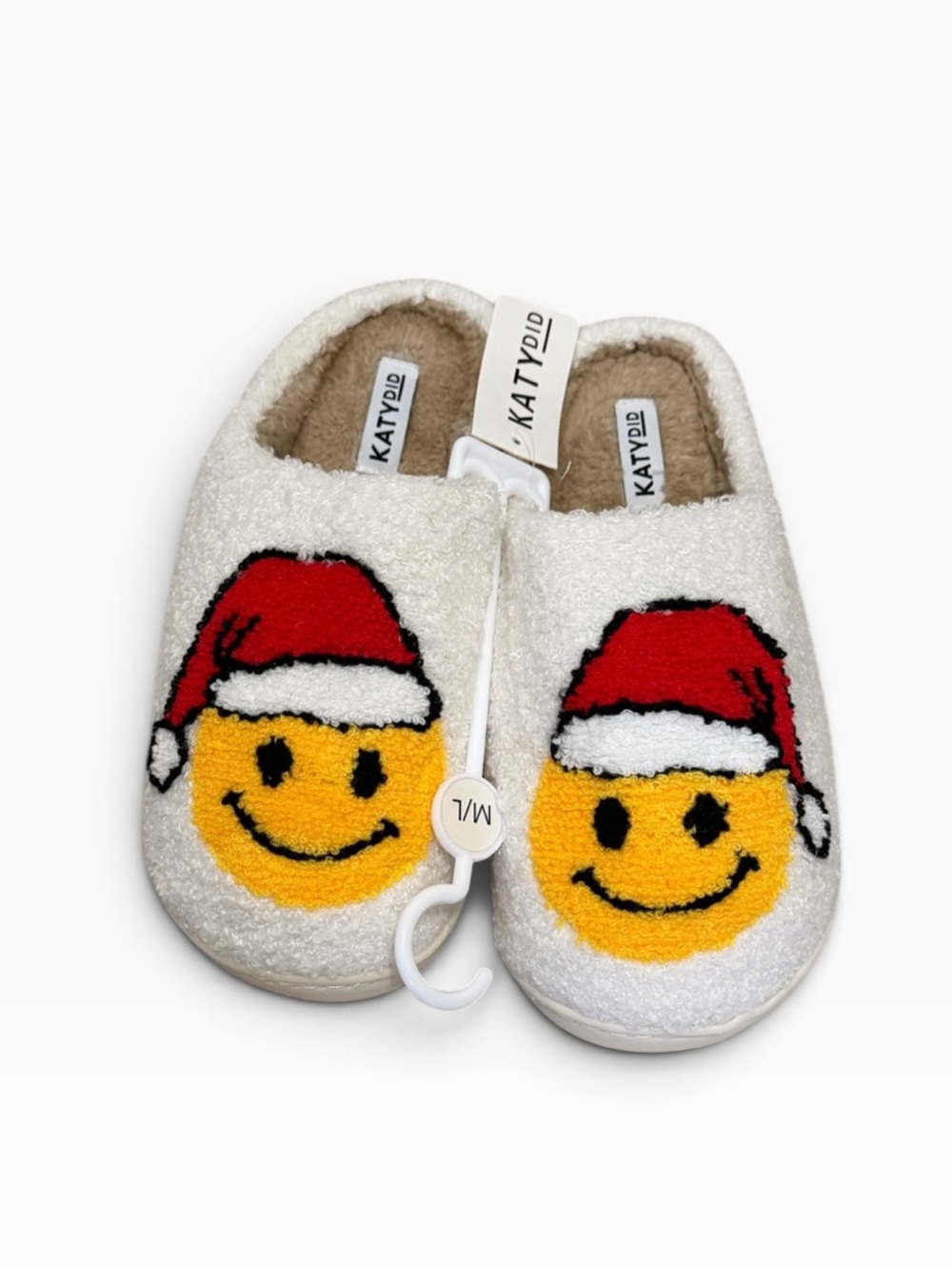 NWT Katydid Holiday Slippers with Yellow Smiley and Red Santa Hat